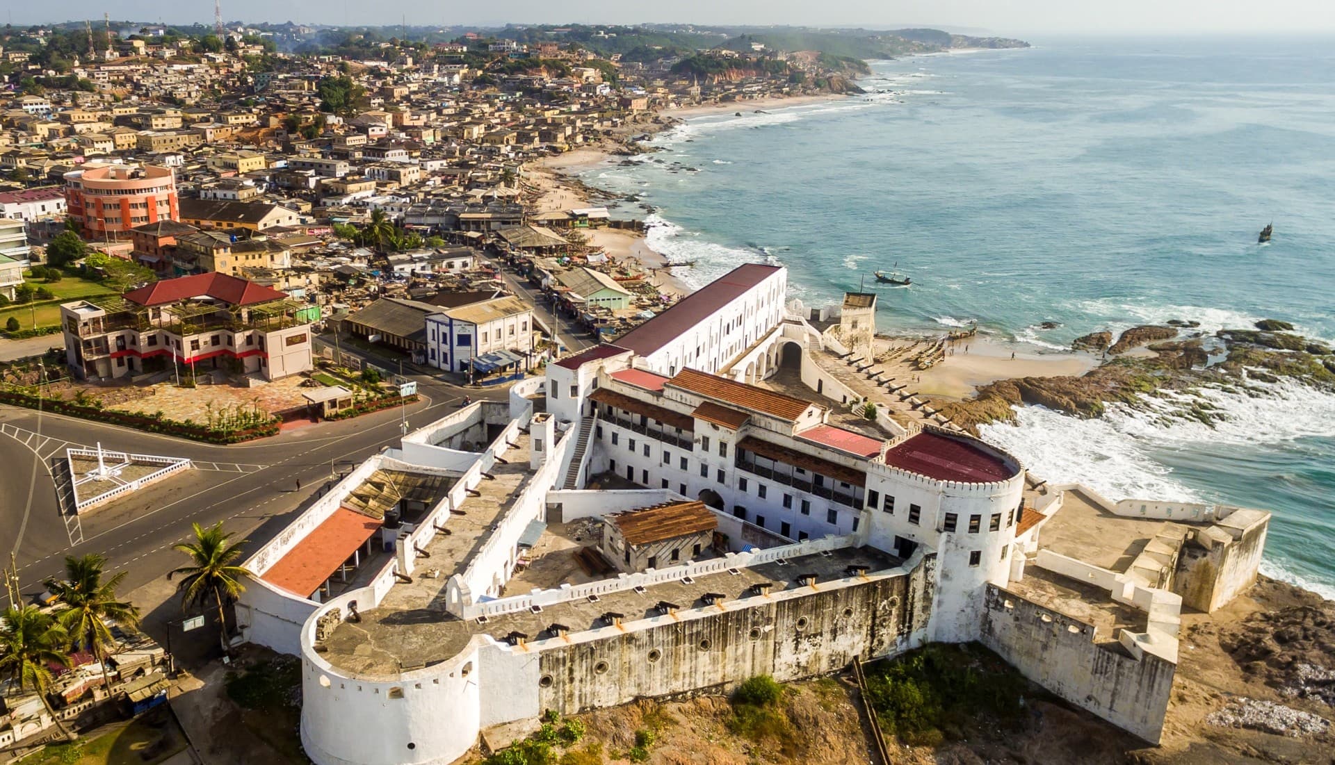 Aerial view of Cape Coast and its historic castle