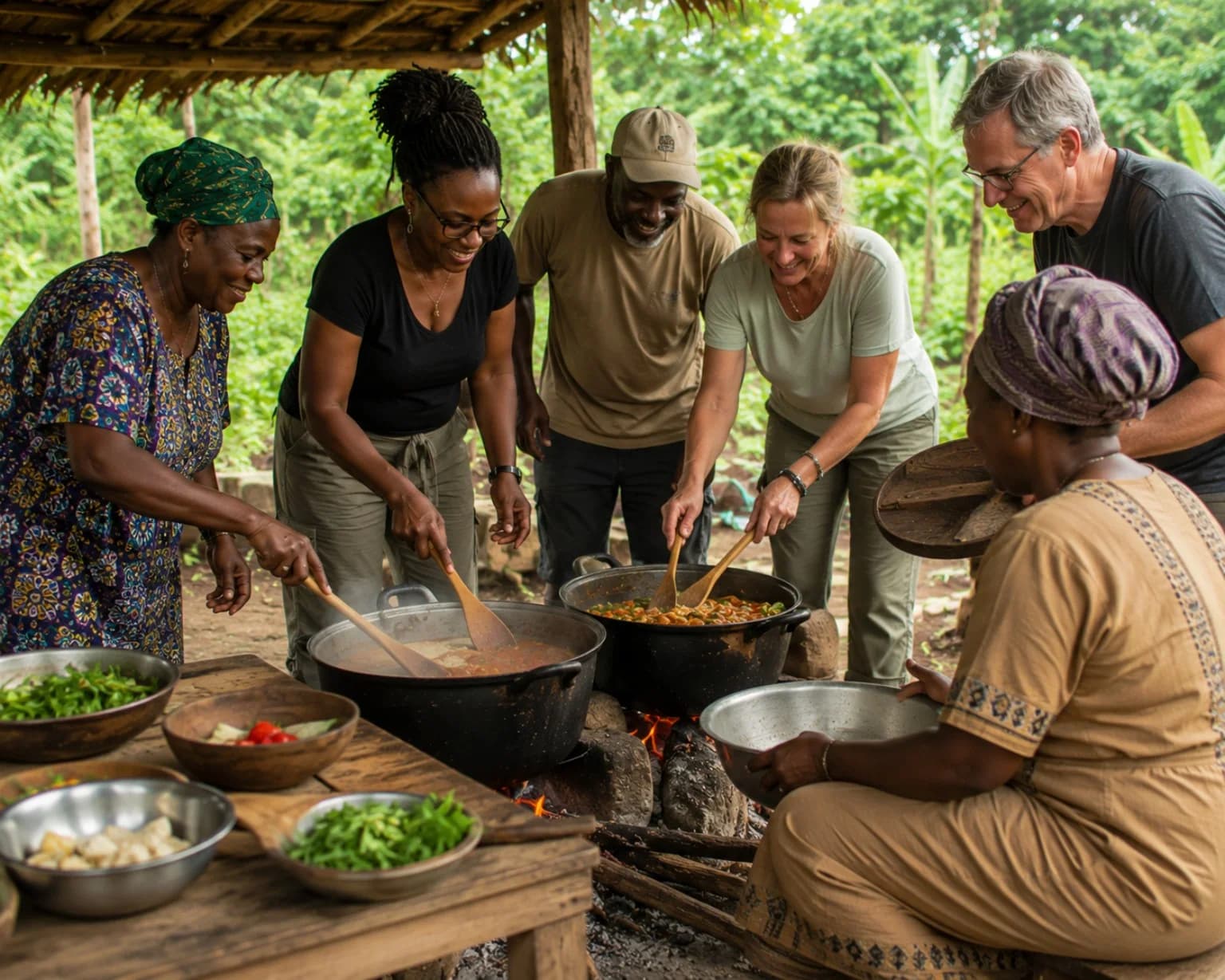 Client-supplied illustration of a communal cooking experience